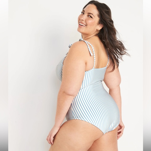 Old Navy Other - Old Navy Swimsuit Tie-Shoulder Striped Seersucker Underwire One Piece 4X New